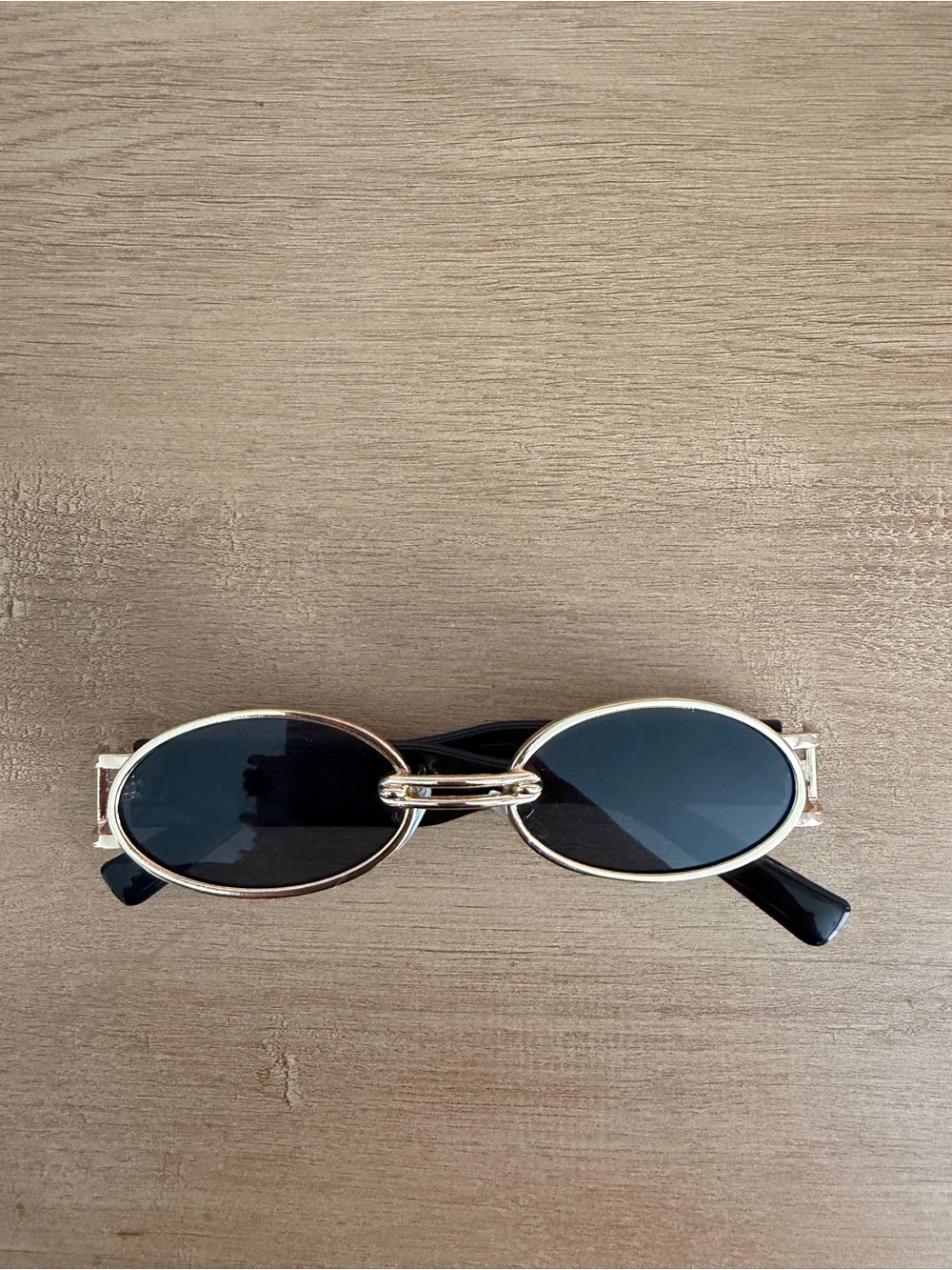Gold Frame Black Lens Oval Sunglasses for Women